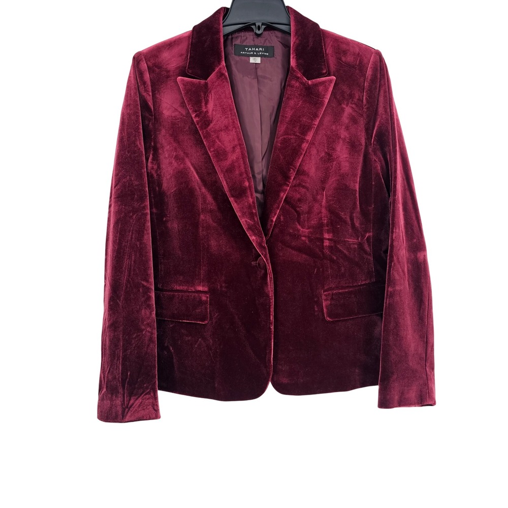 Tahari ASL Burgundy‎ Velvet Blazer Jacket 12 One Button Fairy Grunge Whimsigoth